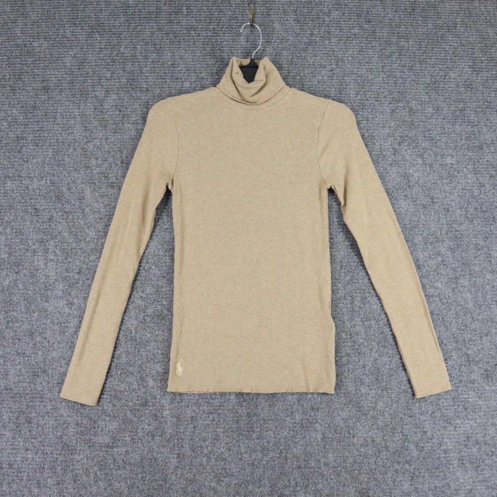 Polo Ralph Lauren Ribbed Stretch Turtleneck Top Womens M Beige Modal Preppy - Picture 4 of 10